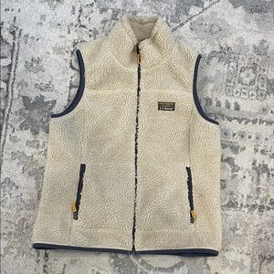 L.L. Bean Cream Sherpa Fleece Vest with Navy Accents